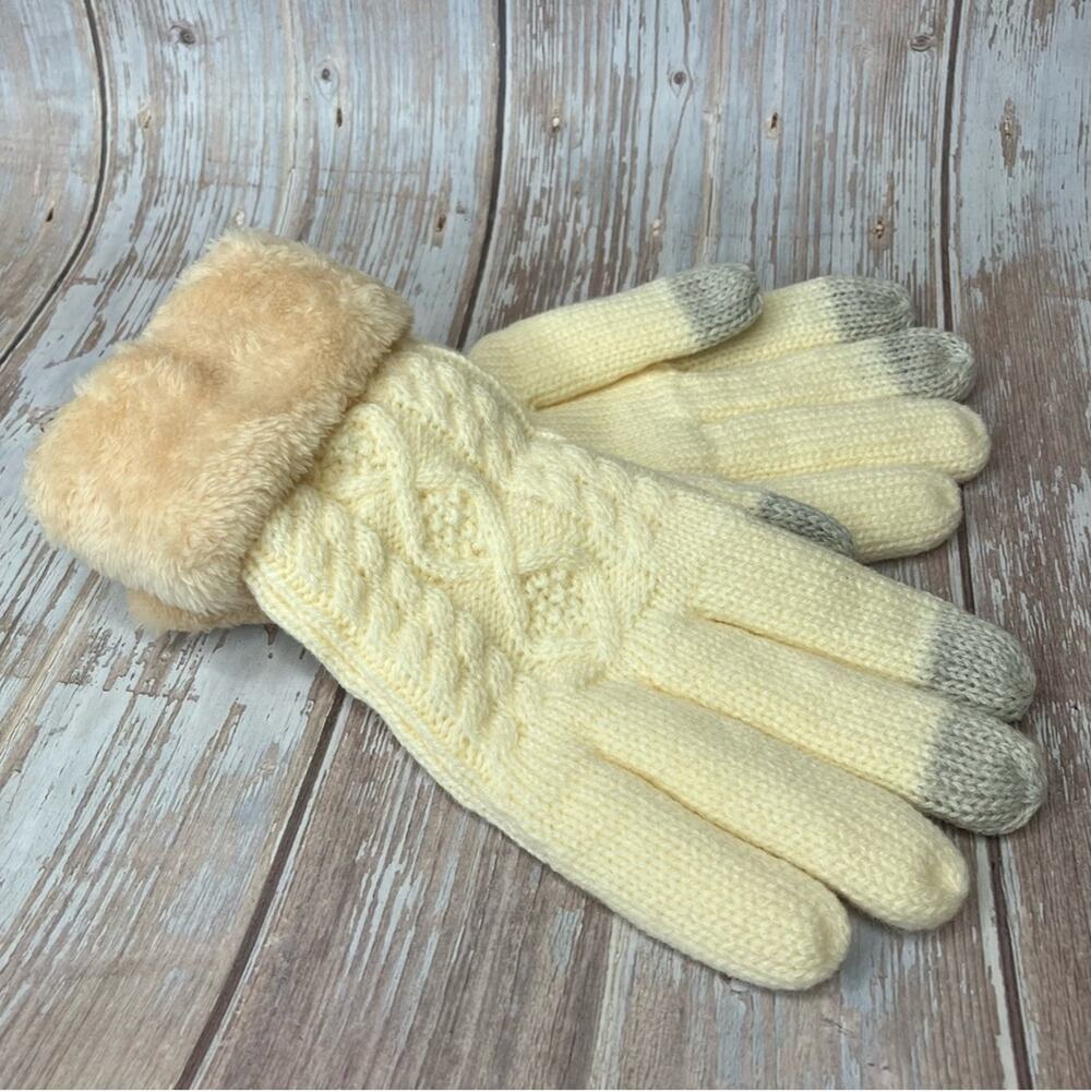 3/$20 Cable Knit Fleece Lined 3 Finger Touchscreen Winter Gloves in: Vanilla